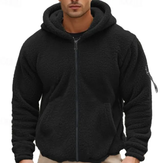 Sale OUKU Men's Full Zip Hoodie Zip Up Hoodie Fleece Jacket Fleece Hoodie Black Navy Blue Khaki Gray Hooded Plain Zip Up Patchwork Sports & Outdoor Casual Daily Polyester Streetwear Casual Fall & Winter