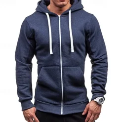 Clearance OUKU Men's Full Zip Hoodie Zip Up Hoodie Black Wine Navy Blue Light Grey Dark Gray Hooded Plain Zip Up Patchwork Pocket Sports & Outdoor Daily Holiday Polyester Streetwear Basic Casual Spring & Fall