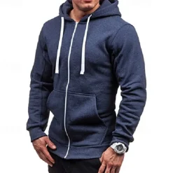 Clearance OUKU Men's Full Zip Hoodie Zip Up Hoodie Black Wine Navy Blue Light Grey Dark Gray Hooded Plain Zip Up Patchwork Pocket Sports & Outdoor Daily Holiday Polyester Streetwear Basic Casual Spring & Fall