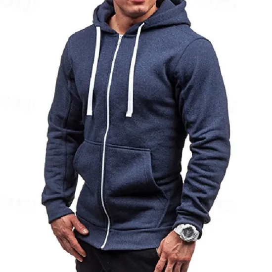 Clearance OUKU Men's Full Zip Hoodie Zip Up Hoodie Black Wine Navy Blue Light Grey Dark Gray Hooded Plain Zip Up Patchwork Pocket Sports & Outdoor Daily Holiday Polyester Streetwear Basic Casual Spring & Fall