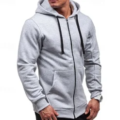 Clearance OUKU Men's Full Zip Hoodie Zip Up Hoodie Black Wine Navy Blue Light Grey Dark Gray Hooded Plain Zip Up Patchwork Pocket Sports & Outdoor Daily Holiday Polyester Streetwear Basic Casual Spring & Fall