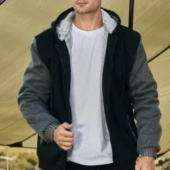 Sale OUKU Men's Full Zip Hoodie Zip Up Hoodie Fleece Jacket Black Blue Light Grey Dark Gray Hooded Color Block Zip Up Patchwork Pocket Sports & Outdoor Daily Holiday Polyester Streetwear Basic Casual Fall