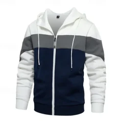 Hot OUKU Men's Full Zip Hoodie Zip Up Hoodie White Red Blue Khaki Hooded Color Block Zip Up Patchwork Pocket Sports & Outdoor Daily Holiday Polyester Streetwear Basic Casual Fall & Winter Clothing Apparel