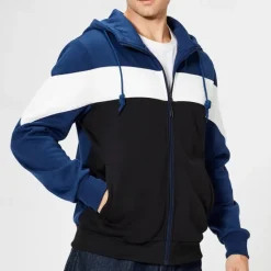 Hot OUKU Men's Full Zip Hoodie Zip Up Hoodie White Red Blue Khaki Hooded Color Block Zip Up Patchwork Pocket Sports & Outdoor Daily Holiday Polyester Streetwear Basic Casual Fall & Winter Clothing Apparel