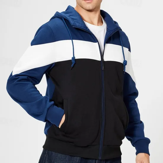 Hot OUKU Men's Full Zip Hoodie Zip Up Hoodie White Red Blue Khaki Hooded Color Block Zip Up Patchwork Pocket Sports & Outdoor Daily Holiday Polyester Streetwear Basic Casual Fall & Winter Clothing Apparel