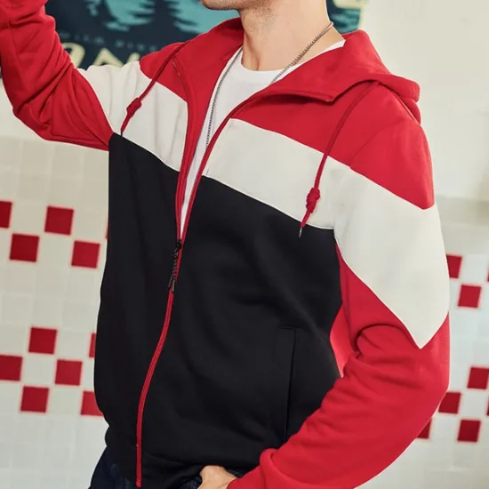 Hot OUKU Men's Full Zip Hoodie Zip Up Hoodie White Red Blue Khaki Hooded Color Block Zip Up Patchwork Pocket Sports & Outdoor Daily Holiday Polyester Streetwear Basic Casual Fall & Winter Clothing Apparel