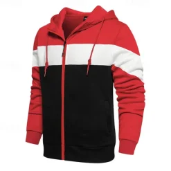 Hot OUKU Men's Full Zip Hoodie Zip Up Hoodie White Red Blue Khaki Hooded Color Block Zip Up Patchwork Pocket Sports & Outdoor Daily Holiday Polyester Streetwear Basic Casual Fall & Winter Clothing Apparel