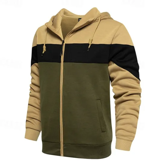 Hot OUKU Men's Full Zip Hoodie Zip Up Hoodie White Red Blue Khaki Hooded Color Block Zip Up Patchwork Pocket Sports & Outdoor Daily Holiday Polyester Streetwear Basic Casual Fall & Winter Clothing Apparel