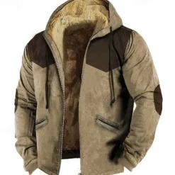 Hot OUKU Men's Full Zip Hoodie Zip Up Hoodie Fuzzy Sherpa Fleece Jacket Fleece Hoodie Blue Brown Green Gray Hooded Graphic Zip Up Zipper Pocket Sports & Outdoor Daily Weekend Polyester Vintage Cool Casual