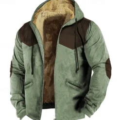 Hot OUKU Men's Full Zip Hoodie Zip Up Hoodie Fuzzy Sherpa Fleece Jacket Fleece Hoodie Blue Brown Green Gray Hooded Graphic Zip Up Zipper Pocket Sports & Outdoor Daily Weekend Polyester Vintage Cool Casual