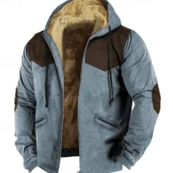 Hot OUKU Men's Full Zip Hoodie Zip Up Hoodie Fuzzy Sherpa Fleece Jacket Fleece Hoodie Blue Brown Green Gray Hooded Graphic Zip Up Zipper Pocket Sports & Outdoor Daily Weekend Polyester Vintage Cool Casual
