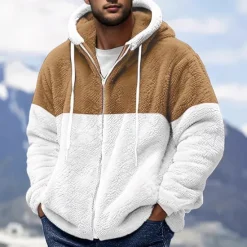 Discount OUKU Men's Full Zip Hoodie Zip Up Hoodie Fleece Jacket Fleece Hoodie Black Navy Blue Khaki Gray Hooded Color Block Zip Up Patchwork Sports & Outdoor Casual Daily Polyester Streetwear Casual Fall & Winter