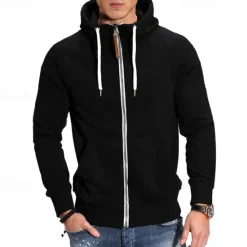 Online OUKU Men's Full Zip Hoodie Zip Up Hoodie Black Navy Blue Light Grey Dark Gray Hooded Plain Zip Up Front Pocket Sports & Outdoor Daily Holiday Polyester Streetwear Basic Casual Spring & Fall Clothing