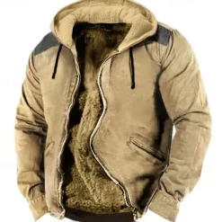 Hot OUKU Men's Full Zip Hoodie Zip Up Hoodie Fuzzy Sherpa Fleece Jacket Fleece Hoodie Blue Brown Green Khaki Hooded Plain Zip Up Zipper Pocket Sports & Outdoor Daily Weekend Polyester Vintage Cool Casual Fall