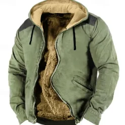 Hot OUKU Men's Full Zip Hoodie Zip Up Hoodie Fuzzy Sherpa Fleece Jacket Fleece Hoodie Blue Brown Green Khaki Hooded Plain Zip Up Zipper Pocket Sports & Outdoor Daily Weekend Polyester Vintage Cool Casual Fall