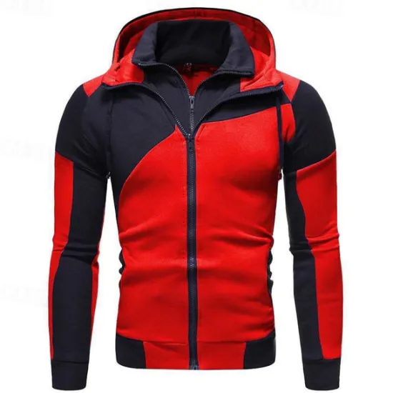 Clearance OUKU Men's Full Zip Hoodie Zip Up Hoodie Fleece Hoodie White Red Blue Gray Hooded Color Block Zip Up Patchwork Pocket Sports & Outdoor Daily Holiday Polyester Streetwear Basic Casual Fall & Winter