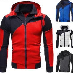 Clearance OUKU Men's Full Zip Hoodie Zip Up Hoodie Fleece Hoodie White Red Blue Gray Hooded Color Block Zip Up Patchwork Pocket Sports & Outdoor Daily Holiday Polyester Streetwear Basic Casual Fall & Winter