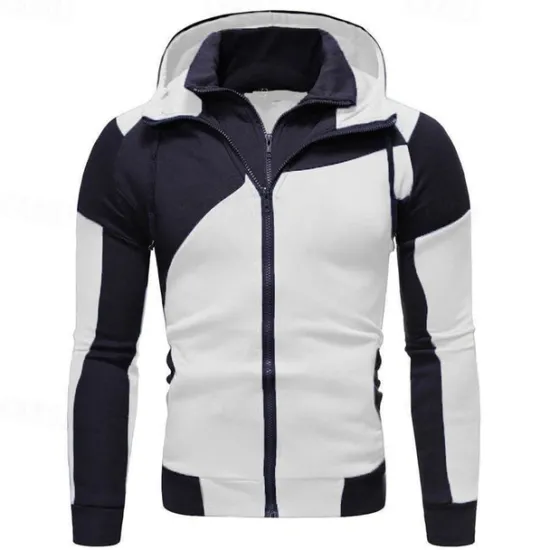 Clearance OUKU Men's Full Zip Hoodie Zip Up Hoodie Fleece Hoodie White Red Blue Gray Hooded Color Block Zip Up Patchwork Pocket Sports & Outdoor Daily Holiday Polyester Streetwear Basic Casual Fall & Winter