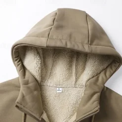 OUKU Men's Full Zip Hoodie Zip Up Hoodie Fuzzy Sherpa Fleece Jacket Fleece Hoodie Yellow Army Green Khaki Dark Gray Hooded Plain Zip Up Zipper Pocket Sports & Outdoor Daily Weekend Polyester Vintage Cool