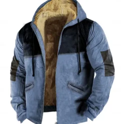 Discount OUKU Men's Full Zip Hoodie Zip Up Hoodie Fuzzy Sherpa Fleece Jacket Fleece Hoodie Blue Khaki Gray Hooded Plain Zip Up Zipper Pocket Sports & Outdoor Daily Weekend Polyester Vintage Cool Casual Fall