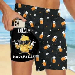 OUKU Men's Funny Beer Duck Lined Shorts 2 in 1 Board Shorts Swim Shorts Mid Waist Hawaiian Vacation Holiday Beach Wear Side Pockets With Compression Liner Elastic Drawstring Waist Designer Clothing Apparel