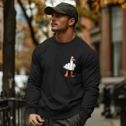 Hot OUKU Men's Funny Duck Pullover Sweatshirt Long Sleeve Sweatshirts Crew Neck Classic Casual Daily Spring Fall Black White Dark Gray Clothing Apparel Designer Graphic Print Normal S M L XL 2XL
