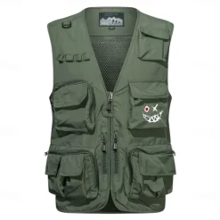 Online OUKU Men's Funny Smile Face Grimace Vest Waistcoat Gilet Tactical Practical Removable Casual Sports Outdoor Fishing Photography Mesh Side Pockets Quick Dry Fall Winter Collarless Sleeveless khaki Army