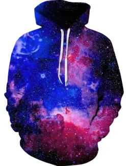 Sale OUKU Men's Galaxy Star Print Hoodie Hoodies Sweatshirt Designer Casual Long Sleeve Hooded Daily White Pink Designer