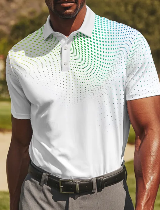 Best OUKU Men's Geometic Golf Polo Sports Polo Shirts Short Sleeve Polo Shirts Collared Shirts Sportswear Casual Athleisure Daily Wear Buttons Summer Light Green Red Blue