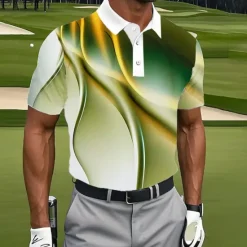 Clearance OUKU Men's Geometic Golf Polo Short Sleeve Polo Shirts Lapel Casual Athleisure Daily Wear 3D Print Buttons Summer Blue Purple Green