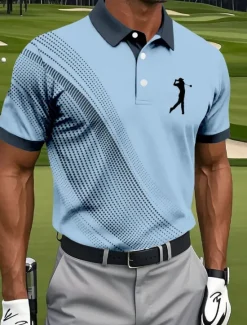 Clearance OUKU Men's Geometic Golf Sports Polo Shirts Short Sleeve Polo Shirts Collared Shirts Sportswear Athleisure Buttons Summer Black White Blue