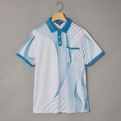 OUKU Men's Geometic Line Polo Short Sleeve Polo Shirts Collared Shirts Business Casual Outdoor Athleisure Daily Wear 3D Print Buttons Summer Black Red Blue