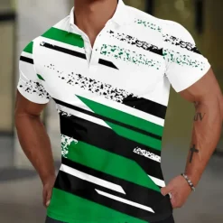 Hot OUKU Men's Geometic Line Polo Short Sleeve Polo Shirts Collared Shirts Casual Business Casual School Outdoor Sports Daily Wear 3D Print Summer Black Red Blue
