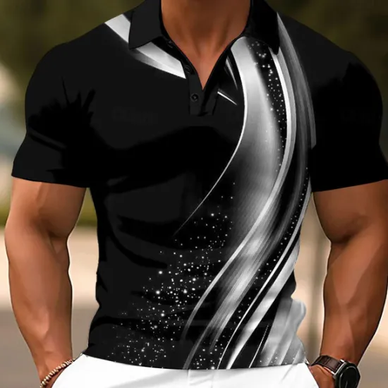 Hot OUKU Men's Geometic Line Polo Short Sleeve Polo Shirts Collared Shirts Casual School Outdoor Daily Wear Home Wear 3D Print Summer White Blue Green