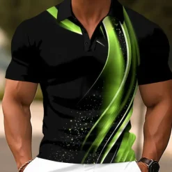 Hot OUKU Men's Geometic Line Polo Short Sleeve Polo Shirts Collared Shirts Casual School Outdoor Daily Wear Home Wear 3D Print Summer White Blue Green