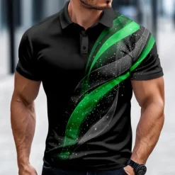 Outlet OUKU Men's Geometic Line Polo Short Sleeve Polo Shirts Collared Shirts Casual Business Athleisure Daily Wear Buttons 3D Print Summer Spring Fall Red Blue Purple