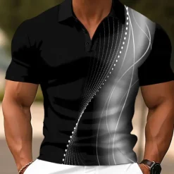 Sale OUKU Men's Geometic Line Polo Short Sleeve Polo Shirts Collared Shirts Casual School Outdoor Daily Wear Home Wear 3D Print Summer Red Blue Green