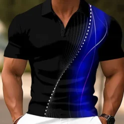 Sale OUKU Men's Geometic Line Polo Short Sleeve Polo Shirts Collared Shirts Casual School Outdoor Daily Wear Home Wear 3D Print Summer Red Blue Green