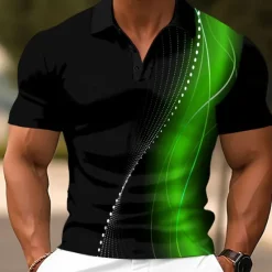 Sale OUKU Men's Geometic Line Polo Short Sleeve Polo Shirts Collared Shirts Casual School Outdoor Daily Wear Home Wear 3D Print Summer Red Blue Green