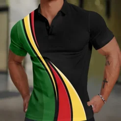 Outlet OUKU Men's Geometic Line Polo Short Sleeve Polo Shirts Collared Shirts Business Casual Outdoor Daily Wear Home Wear 3D Print Summer Spring Fall Blue Green Gray