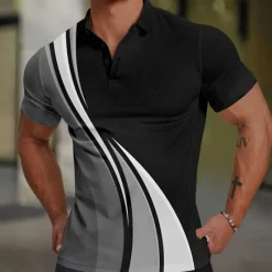 Outlet OUKU Men's Geometic Line Polo Short Sleeve Polo Shirts Collared Shirts Business Casual Outdoor Daily Wear Home Wear 3D Print Summer Spring Fall Blue Green Gray