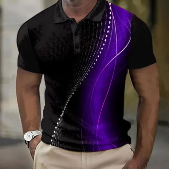 Hot OUKU Men's Geometic Line Waffle Polo Shirts Short Sleeve Polo Shirts Collared Shirts Business Casual School Business Athleisure Buttons 3D Print Summer Red Blue Purple