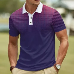 Hot OUKU Men's Geometic Polo Short Sleeve Polo Shirts Lapel Business Casual Athleisure Daily Wear 3D Print Buttons Summer Red Dark Navy Navy Blue