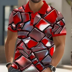 Sale OUKU Men's Geometic Polo Short Sleeve Polo Shirts Collared Shirts Casual Outdoor Street Athleisure 3D Print Buttons Summer Red Blue Green