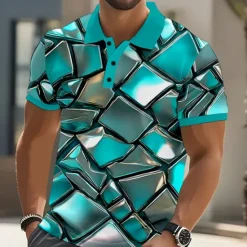 Sale OUKU Men's Geometic Polo Short Sleeve Polo Shirts Collared Shirts Casual Outdoor Street Athleisure 3D Print Buttons Summer Red Blue Green