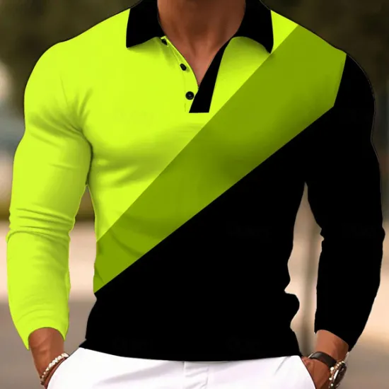 Clearance OUKU Men's Geometric Abstract Polo Long Sleeve Polo Shirts Lapel Casual Athleisure Daily Wear 3D Print Buttons Spring Fall Winter Blue Orange Green