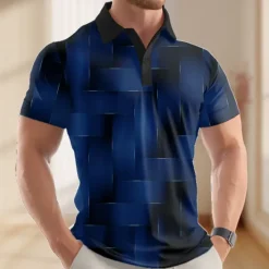 Hot OUKU Men's Geometric Abstract Polo Short Sleeve Polo Shirts Lapel Business Casual Business Athleisure Daily Wear 3D Print Buttons Summer Black Dark Blue Dark Purple