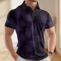 Hot OUKU Men's Geometric Abstract Polo Short Sleeve Polo Shirts Lapel Business Casual Business Athleisure Daily Wear 3D Print Buttons Summer Black Dark Blue Dark Purple