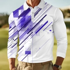 Discount OUKU Men's Geometric Abstract Polo Long Sleeve Polo Shirts Lapel Casual Outdoor Street Athleisure Daily Wear 3D Print Buttons Spring Fall Winter Red Blue Green