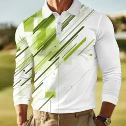 Discount OUKU Men's Geometric Abstract Polo Long Sleeve Polo Shirts Lapel Casual Outdoor Street Athleisure Daily Wear 3D Print Buttons Spring Fall Winter Red Blue Green